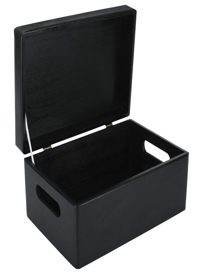 Creative Deco Large Black Plain Wooden Storage Box | 30 x 20 x 14 cm (+/-1 cm) | Hinged Lid & Handles | Gift Christmas Xmas Box Kitchen Storage | UNSANDED Wood Keepsake Memory Craft Chest - Image 1