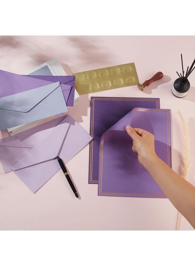 Toperd 50 Pack Colored Stationery Set, 5 Colors #10 Business Envelopes, 50 Sheets 8.5x11 Paper Sheet and Gold Stickers for Office, Letters, Invitations (Purple) - Image 3