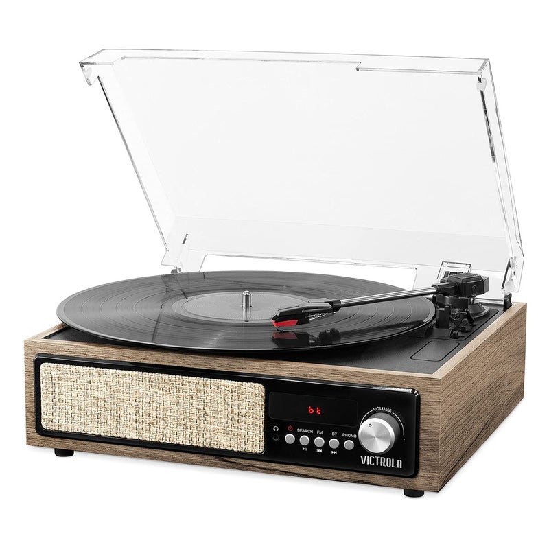 Victrola 3-in-1 Bluetooth Record Player with Built in Speakers and 3-Speed Turntable, Farmhouse Walnut - Image 4
