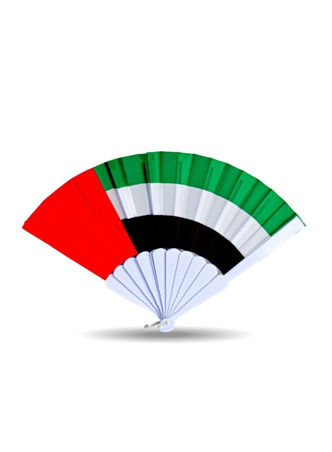 UAE National Day Celebration Combo – Stick Flags (12pcs), Paper Fans (2pcs), Badges (4pcs), Color Umbrellas (2pcs), Face Paint (2pcs), UAE Caps (3pcs), UAE Glasses (1pc) - Image 2