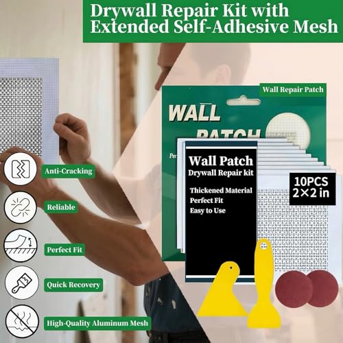 VUTHLRV 14 Pack Drywall Repairs Patch, Drywall Repair Kit with Extended Self-Adhesive Mesh, Wall Patch Repair Kit, Dry wall Repair Tool, Drywall Patch Wall Repair Patch Kit, 2 Inch Drywall Hole Repair Patch - Image 5