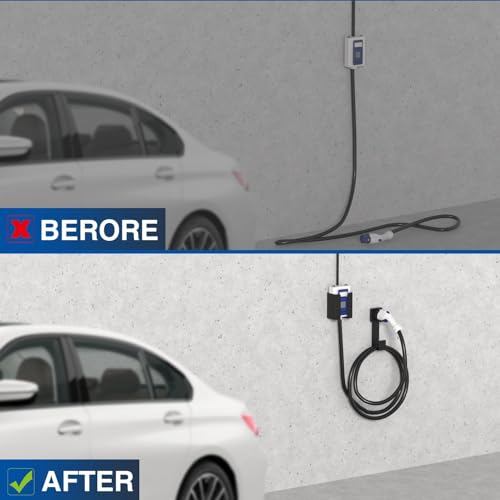 bussdis EV Charger Holder-Charging Box Holder, Nozzle Holster Dock and Cable Organizer, Wall-Mount Connector with J-Hook Combination for J1772, EV Cable Holder Wall-Mount Electric Vehicle Charger. - Image 4