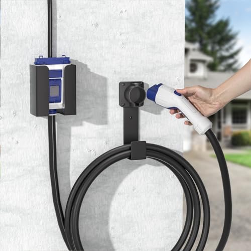 bussdis EV Charger Holder-Charging Box Holder, Nozzle Holster Dock and Cable Organizer, Wall-Mount Connector with J-Hook Combination for J1772, EV Cable Holder Wall-Mount Electric Vehicle Charger. - Image 3