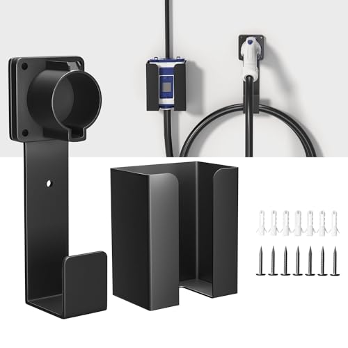 bussdis EV Charger Holder-Charging Box Holder, Nozzle Holster Dock and Cable Organizer, Wall-Mount Connector with J-Hook Combination for J1772, EV Cable Holder Wall-Mount Electric Vehicle Charger. - Image 1