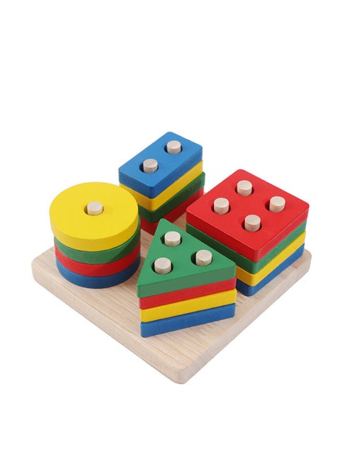 Geometric Shapes Building Blocks Toys Early Learning Puzzle Toys Four Sets of Pillar Blocks