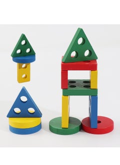 mriya Geometric Shapes Building Blocks Toys Early Learning Puzzle Toys Four Sets of Pillar Blocks  - Image 3