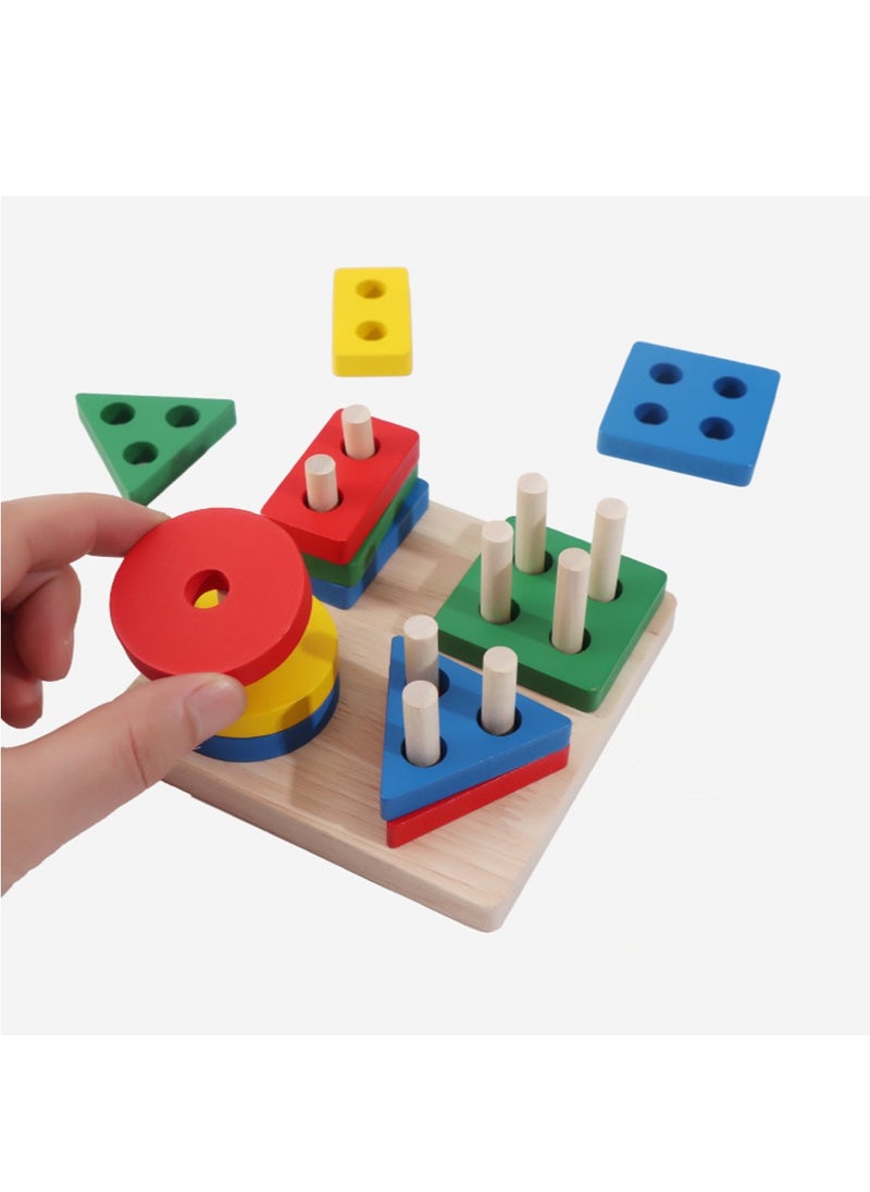Geometric Shapes Building Blocks Toys Early Learning Puzzle Toys Four Sets of Pillar Blocks