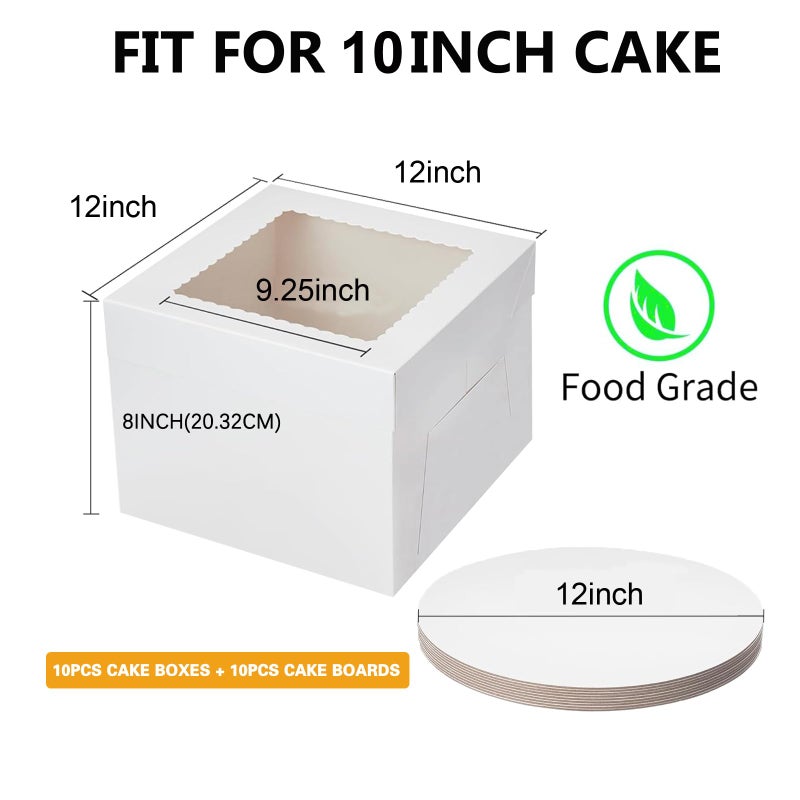 Packpal 20Pack 12 Inch Cake Boxes With Cake Boards (10 boxes & 10 boards), 12X12X8 Inch White Bakery Boxes With Windown For Cajas Pasteles, Cookie, Pastries,Pie, Wedding, Birthday, Mothers day - Image 4