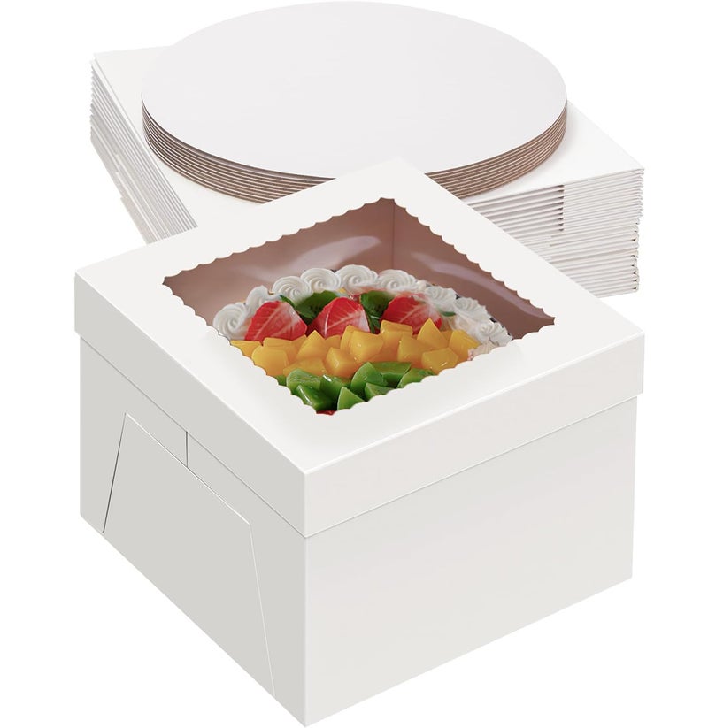 Packpal 20Pack 12 Inch Cake Boxes With Cake Boards (10 boxes & 10 boards), 12X12X8 Inch White Bakery Boxes With Windown For Cajas Pasteles, Cookie, Pastries,Pie, Wedding, Birthday, Mothers day - Image 1