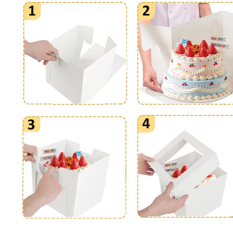 Packpal 20Pack 12 Inch Cake Boxes With Cake Boards (10 boxes & 10 boards), 12X12X8 Inch White Bakery Boxes With Windown For Cajas Pasteles, Cookie, Pastries,Pie, Wedding, Birthday, Mothers day - Image 2