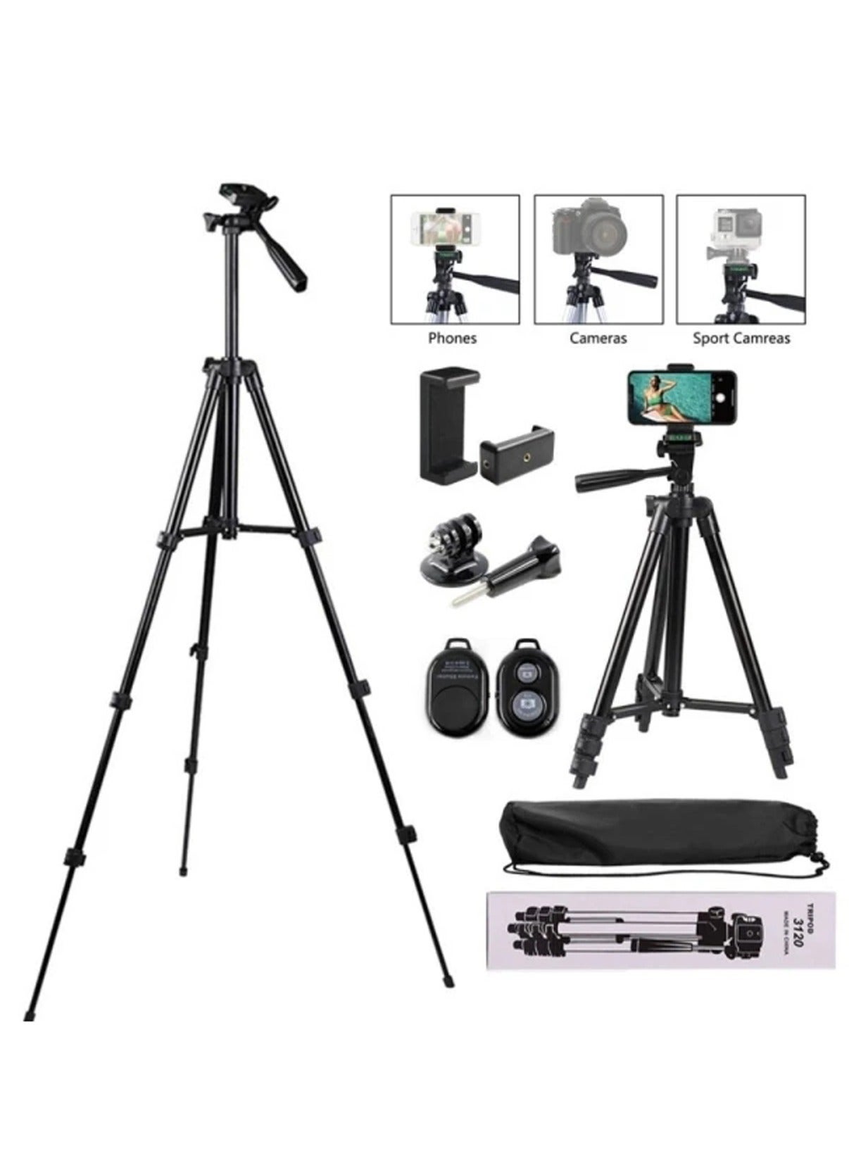 Daytoyz 51" Phone Tripod, Aluminum Tripod Stand for iPhone Camera iPad Projector, Extentable Phone and Camera Tripod for Live Stream/Video/Travel/Cell Phone/Ring Light/Face Tracking Tripod