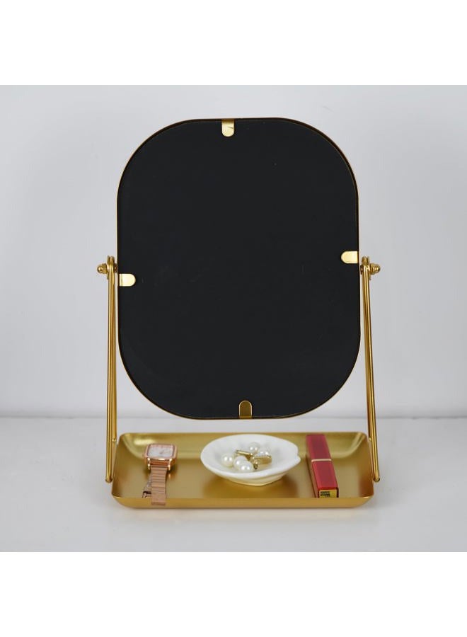 Tstarer 360° Rotating Metal Makeup Mirror with Storage, Vanity Mirror for Desk, Bathroom, Bedroom, Dressing Table (Gold) - Image 5