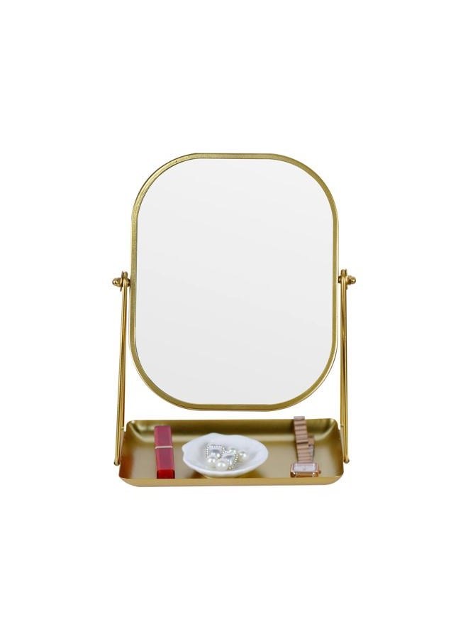 Tstarer 360° Rotating Metal Makeup Mirror with Storage, Vanity Mirror for Desk, Bathroom, Bedroom, Dressing Table (Gold) - Image 1