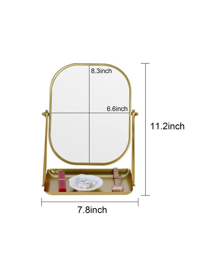 Tstarer 360° Rotating Metal Makeup Mirror with Storage, Vanity Mirror for Desk, Bathroom, Bedroom, Dressing Table (Gold) - Image 2