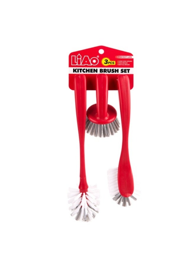LIAO Kitchen Brush Set Pack of 3 | 3-Piece Cleaning Brush Set with Ball Brush, Pan Brush & Dish Brush | PP Bristles for Kitchen & Household Cleaning - Image 1