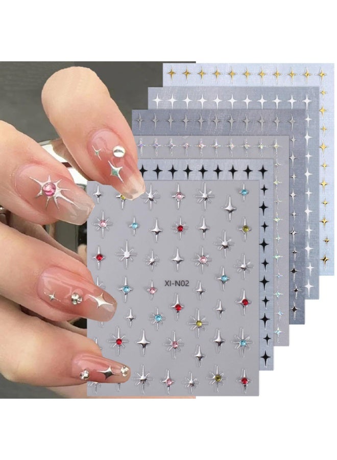 MAYCREATE® 6 Sheets Star Nail Stickers Y2K Nail Art Decal Stickers,3D Galaxy Stars Art Design Decals Self-Adhesive Star DIY Decals Tips for Extension Decoration-Acrylic - Image 1