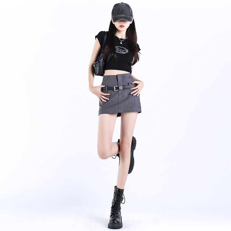 Grey Girl Suit Skirt Women'S Summer High Waist Small Slim A- Line Hip Skirt - Image 2