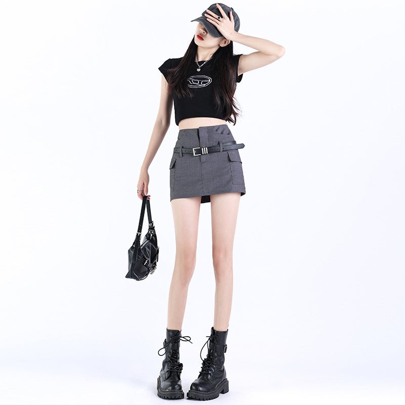Grey Girl Suit Skirt Women'S Summer High Waist Small Slim A- Line Hip Skirt - Image 4