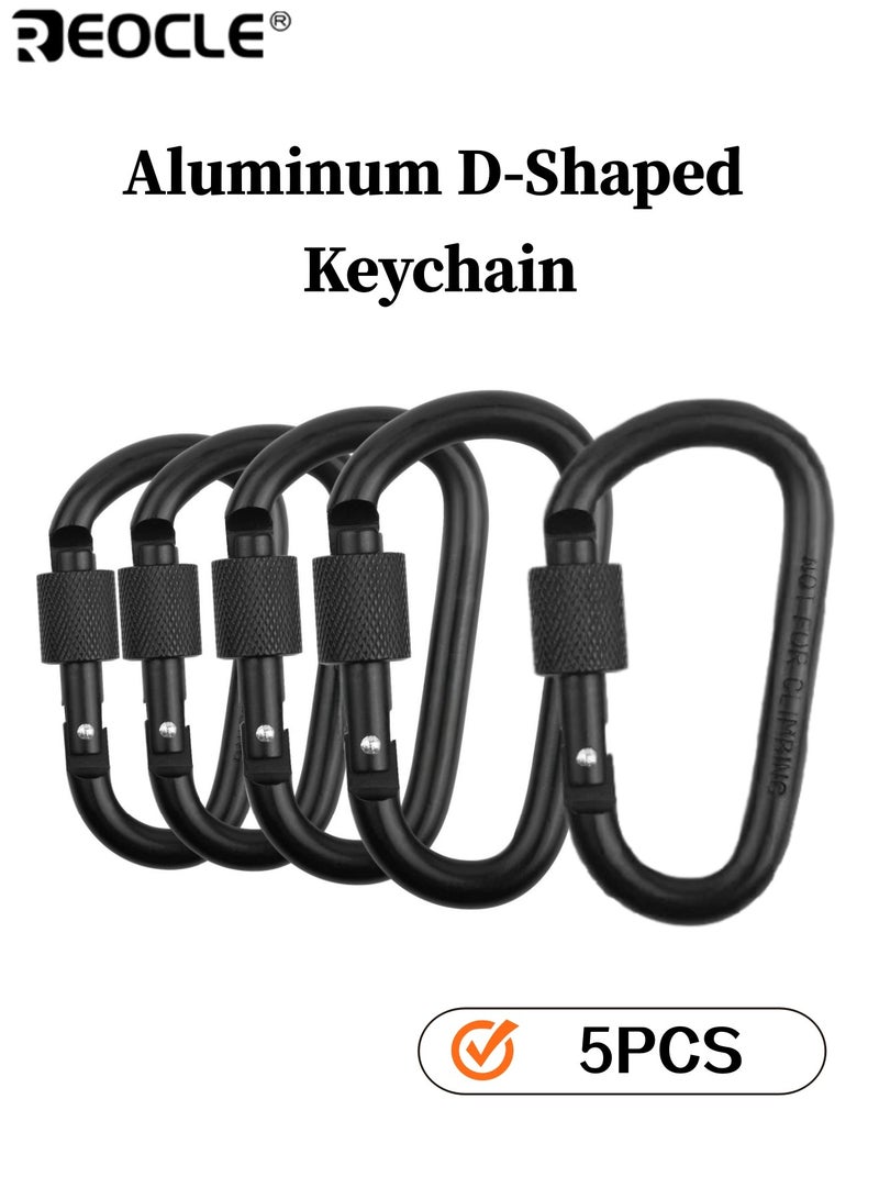 REOCLE 5pcs Aluminum D-Shaped Keychain with Screw Gate Durable Spring-Loaded Keychain Clip Heavy-Duty Accessory Hook Set Ideal for Outdoor Camping Hiking and Fishing - Image 1