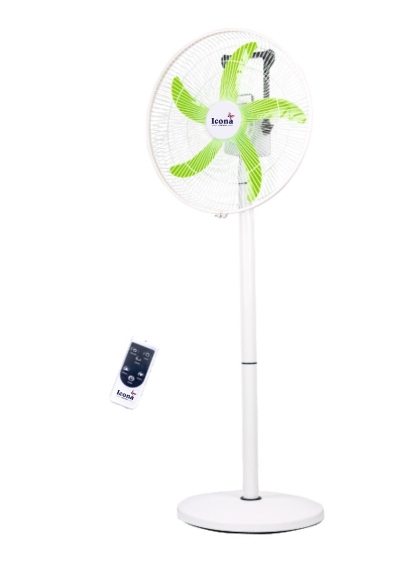 ICONA - Icona 5-in-1 Rechargeable Solar Stand Fan with Remote Control – 12-Inch Adjustable Height Fan, 5-Speed Settings, Battery & Solar Powered, Timer Function, Class A Energy Efficiency (White) - Image 1