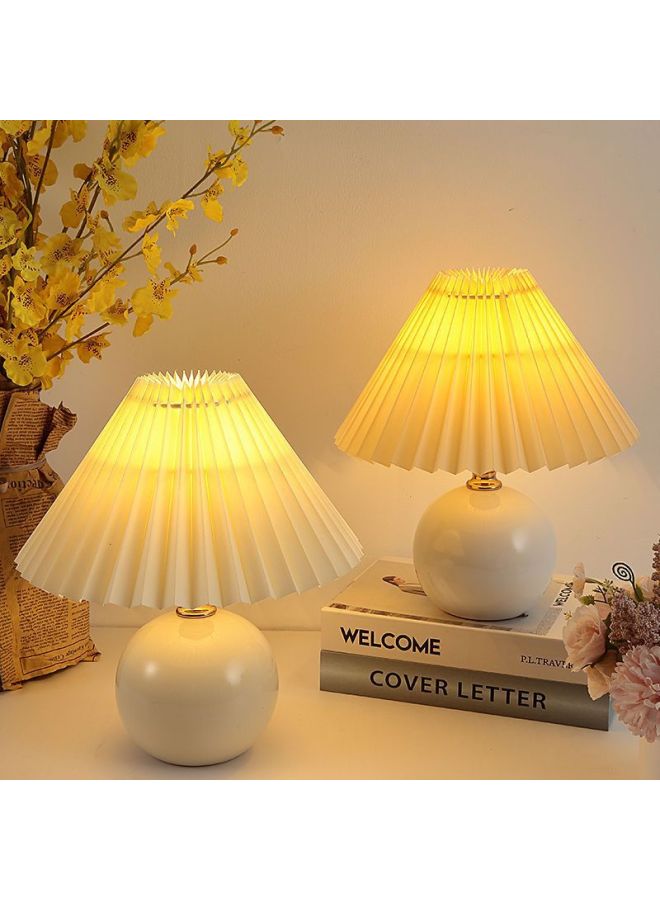 Generic Nordic Ins Style Bedroom Bedside Lamp Net Red Light Girl Warm Nightlight High-end Ceramic Pleated Table Lamp-Color:Cream Ceramic White Cover-button Switch 5 Watts - Image 3