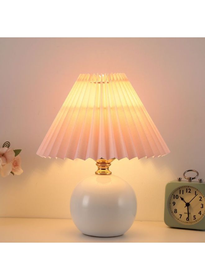 Generic Nordic Ins Style Bedroom Bedside Lamp Net Red Light Girl Warm Nightlight High-end Ceramic Pleated Table Lamp-Color:Cream Ceramic White Cover-button Switch 5 Watts - Image 4