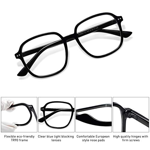 SOJOS Square Blue Light Blocking Glasses Oversized for Women TR90 Frame Filter SJ5081 with Black Frames/Anti-Blue Light Lenses - Image 3
