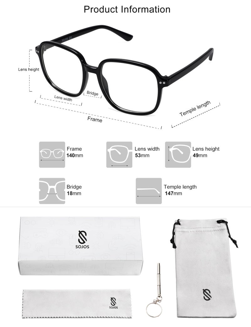 SOJOS Square Blue Light Blocking Glasses Oversized for Women TR90 Frame Filter SJ5081 with Black Frames/Anti-Blue Light Lenses - Image 4