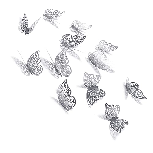 Xtore® 12pcs 3D Gorgeous Shiny Silver Butterfly Stickers with Sticking Pads- (Silver, Set of 12) - Image 2