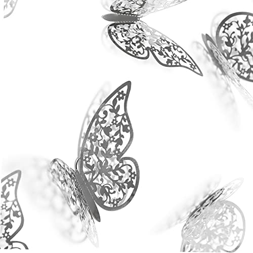 Xtore® 12pcs 3D Gorgeous Shiny Silver Butterfly Stickers with Sticking Pads- (Silver, Set of 12) - Image 5
