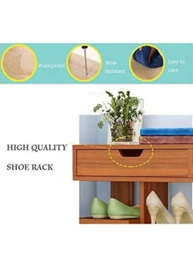 RollsTimi  8-Layer Fishbone Wooden Shoe Rack Entry Storage Rack With Storage Drawer,Independent Shoe Compartment,Brown  - Image 3