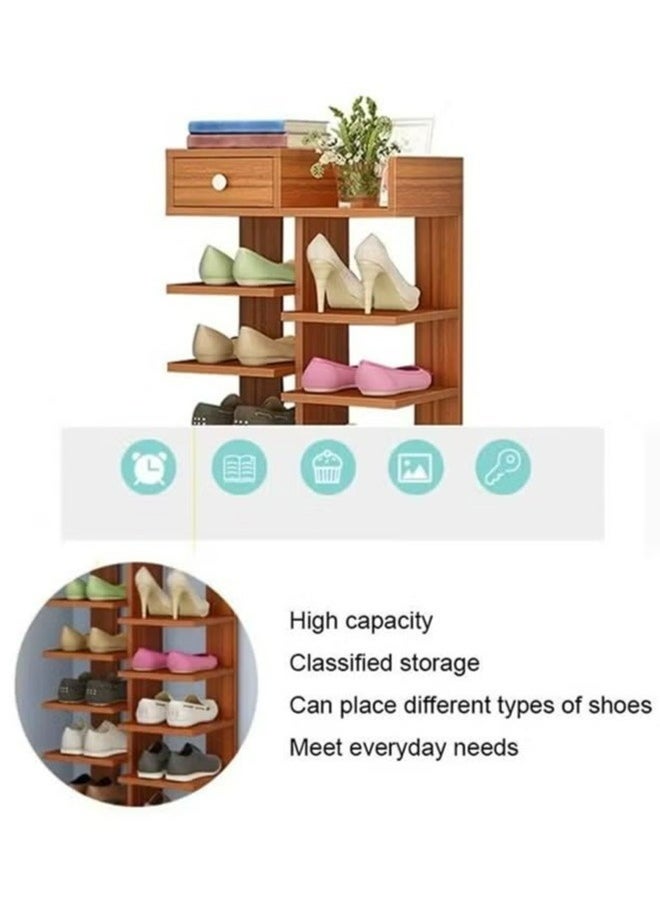 RollsTimi  8-Layer Fishbone Wooden Shoe Rack Entry Storage Rack With Storage Drawer,Independent Shoe Compartment,Brown  - Image 4