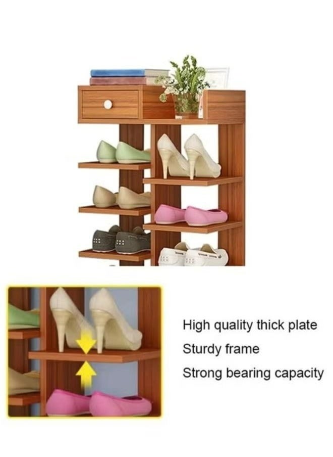 RollsTimi  8-Layer Fishbone Wooden Shoe Rack Entry Storage Rack With Storage Drawer,Independent Shoe Compartment,Brown  - Image 5