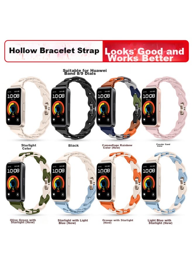 Wei Qiantu Weiqiantu Compatible With Huawei Band 9/8 Strap, Fashionable Hollow Silicone Wristband, Sports Bracelet For Men And Women, Chain Buckle Strap, Macaron Color (light Gold Buckle)  - Image 2