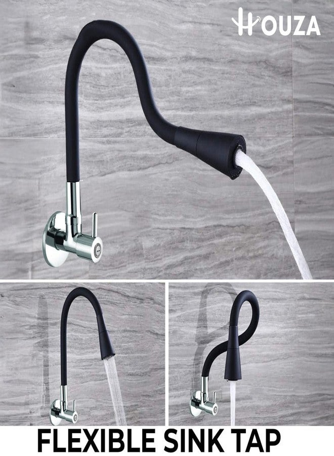 Houza Brass Sink Tap Faucet with 360 Degree Flexible Silicon Swivel Spout & Dual Flow Pattern Flow, Compatible for Hot or Cold Water for Kitchen Sink, (Chrome Finish/Black) - Image 5