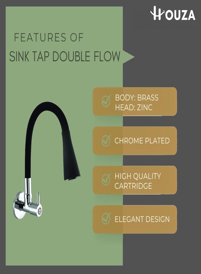 Houza Brass Sink Tap Faucet with 360 Degree Flexible Silicon Swivel Spout & Dual Flow Pattern Flow, Compatible for Hot or Cold Water for Kitchen Sink, (Chrome Finish/Black) - Image 3