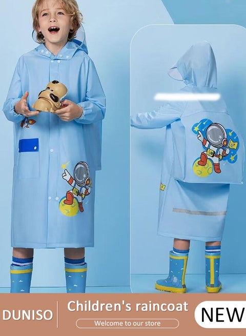 معطف واق من المطر للأطفال محمول من أسيتات إيثيلين-فاينيل (EVA) مع غطاء حقيبة معطف مطر قابل لإعادة الاستخدام مع غطاء رأس وأكمام لركوب الدراجات والسفر والصيد والمشي لمسافات طويلة والتخييم L