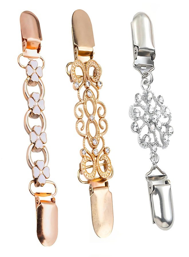 SQUISHCO 3 Pcs Cinch Clip for Shirt, Shirt Tightening Clips, Vintage Style with Silver Flower, Gold Diamond and Four Clover Design, for Layered Clothing and Formal Events (Gold and silver (B)) - Image 1