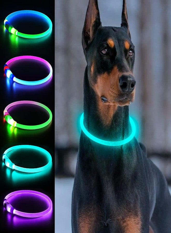 Dlitk طوق كلاب مضيء، طوق كلاب LED قابل لإعادة الشحن عبر منفذ USB، طوق مضيء قابل للقص من مادة TPU للكلاب، ضوء طوق الكلاب، يرجى عدم استخدام الشحن السريع (أزرق سماوي) - Image 1