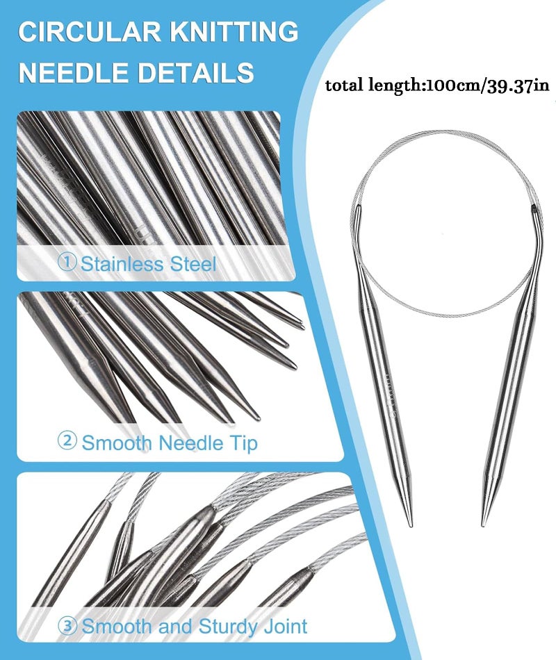 Zbdroxygen 9 Pcs Circular Knitting Needles,Knitting Needles Set,Knitting Needle,Suitable for Weaving Hats, Sweaters, Scarves, Carpets in Various Sizes, Durable and Flexible - Image 3