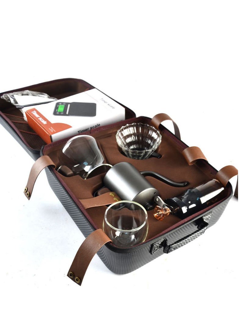 ET-LIFE Hand Coffee Gift Set - Outdoor Camping Portable Kit Maker With Manual Grinder, Dripper, Kettle, Glass Server, Mug, Spoon, Filter, Timer Scale and Travel Bag  - Image 3