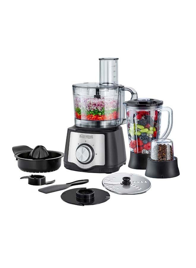 BLACK+DECKER Food Processor, 1.5L Bowl, 29 Functions, Blender, Mill, Juicer, Stainless Steel Blade, 2 Speeds + Pulse, Reversible Slicing & Shredding Disc, Compact 6-in-1 Design, 600 W FX650-B5 Black/Silver - Image 1