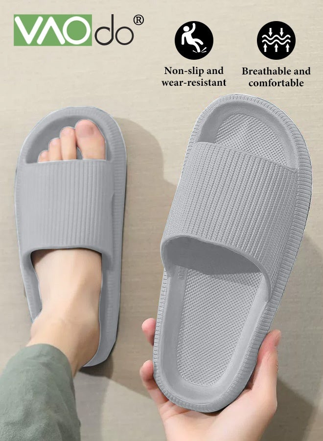 فاو دو نعال للجنسين، نعال منزلية مبطنة، أحذية استحمام، صنادل حمام داخلية، راحة فائقة، خفيفة الوزن، نعل سميك، غير قابلة للانزلاق، سهلة التنظيف، نعال استحمام رمادية - Image 2