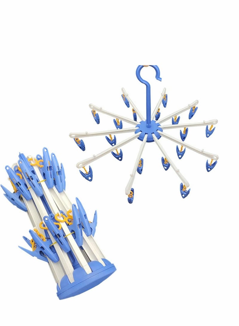 SYOSI Foldable Clip Hangers with 20 Drying Clips 2Pack Underwear Hanger Plastic Laundry and Drip for Socks Lingerie Clothes Sturdy Blue - Image 1