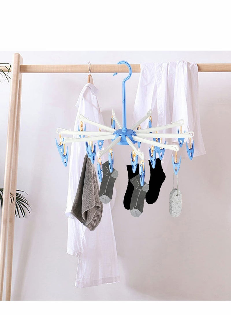 SYOSI Foldable Clip Hangers with 20 Drying Clips 2Pack Underwear Hanger Plastic Laundry and Drip for Socks Lingerie Clothes Sturdy Blue - Image 2