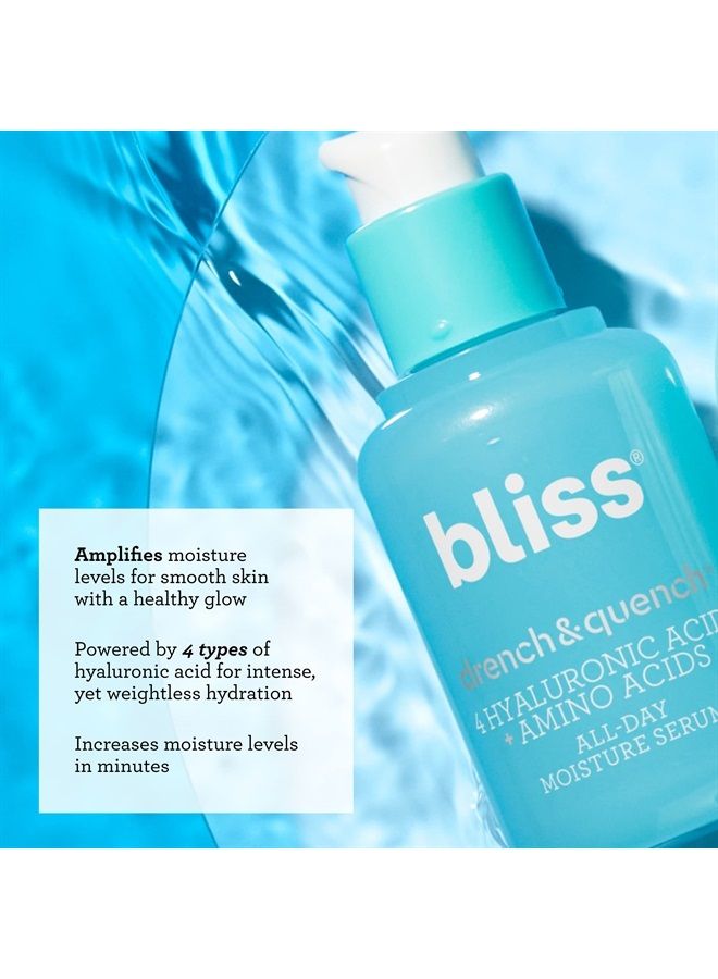 BLISS Drench & Quench Daily Hydrating Vegan Serum with 4 Types of Hyaluronic Acid | Deeply Moisturizes Skin for All-Day Hydration | Clean | Paraben Free | Cruelty-Free | Vegan | 1 oz - Image 2