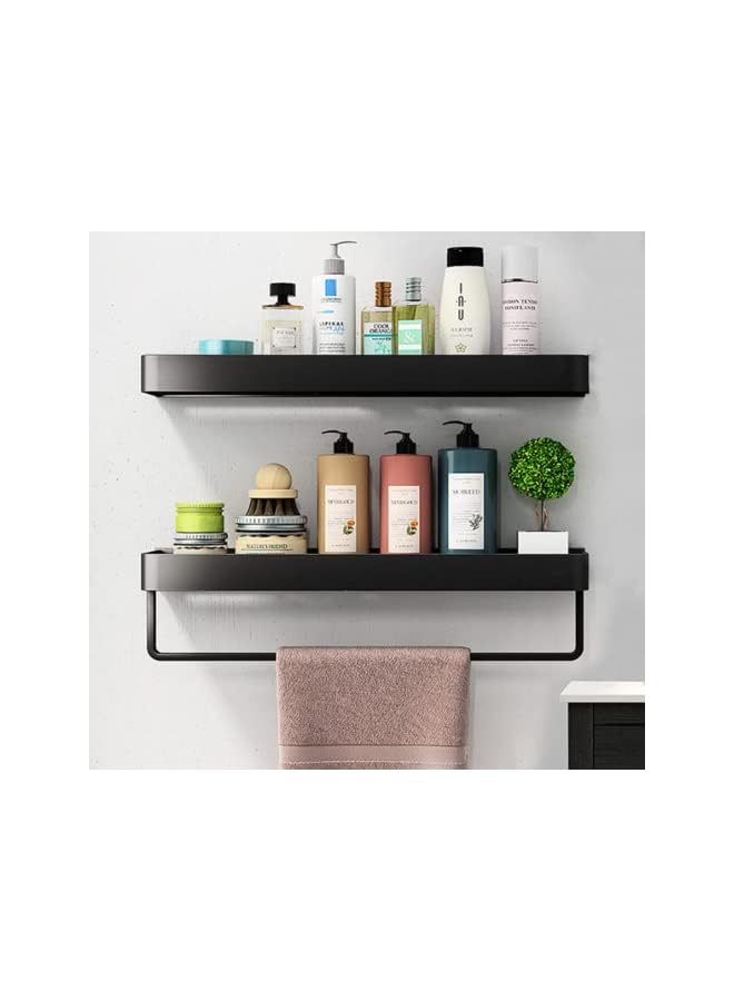 Raxoom Bathroom Shower Caddy Organizer Shelf Rack, 15.7inch Bathroom Shelf with Towel Bar, Wall Mounted Bathroom Storage Floating Shelves with 5 Hooks, Adhesive Shelves for Bathroom Kitchen Restroom - Image 2