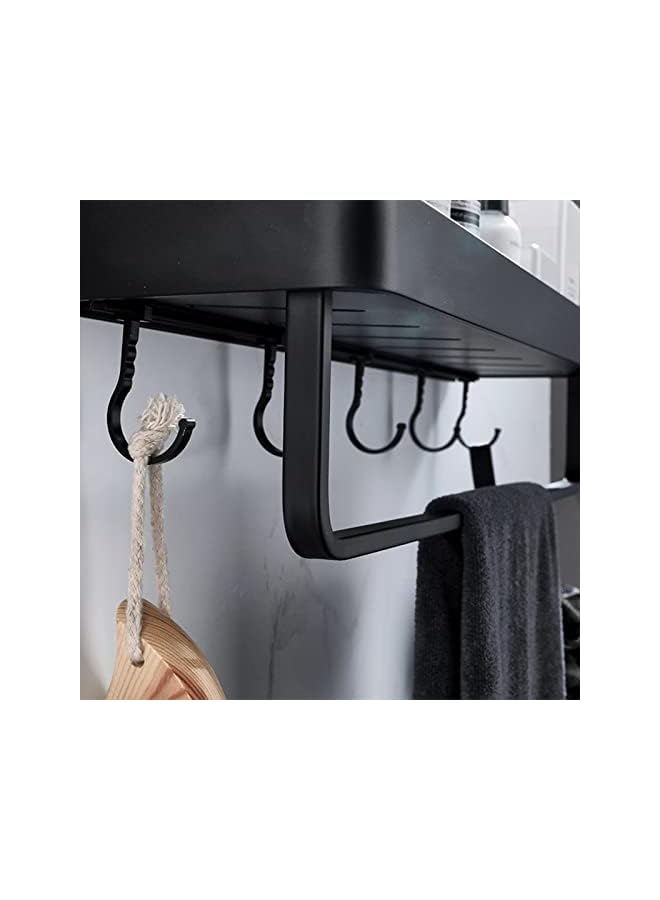 Raxoom Bathroom Shower Caddy Organizer Shelf Rack, 15.7inch Bathroom Shelf with Towel Bar, Wall Mounted Bathroom Storage Floating Shelves with 5 Hooks, Adhesive Shelves for Bathroom Kitchen Restroom - Image 5