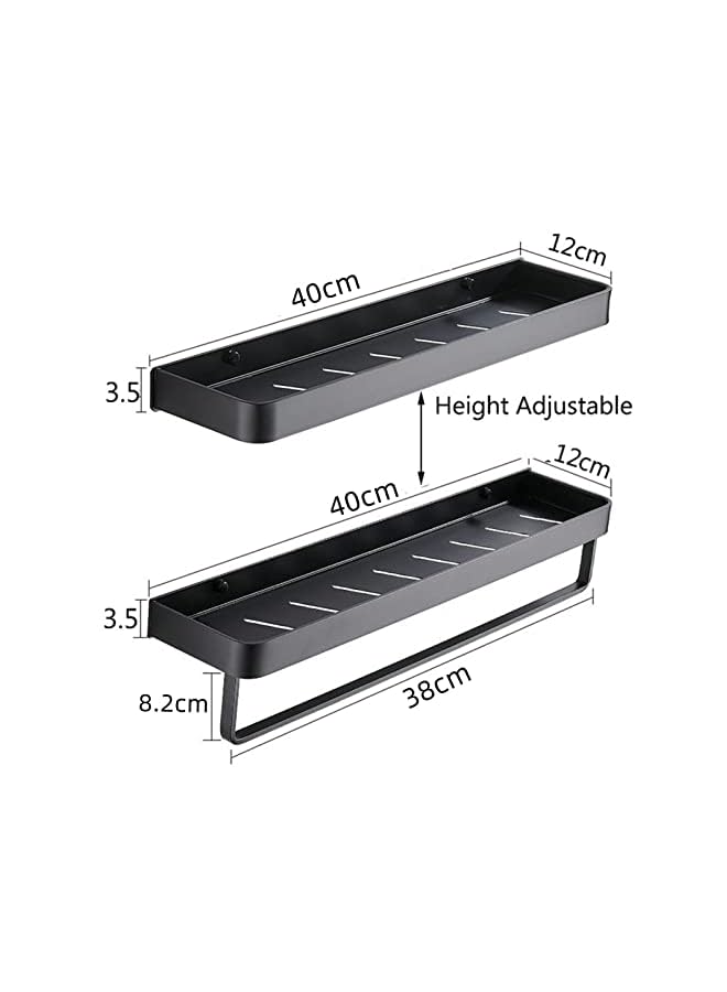 Raxoom Bathroom Shower Caddy Organizer Shelf Rack, 15.7inch Bathroom Shelf with Towel Bar, Wall Mounted Bathroom Storage Floating Shelves with 5 Hooks, Adhesive Shelves for Bathroom Kitchen Restroom - Image 3