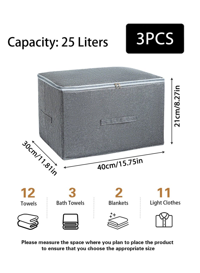 Jourvent 3PCS Storage Boxes with Zipper Lid Storage Boxes PP Plastic Board Foldable Home Storage Boxes with Lids, Basket Wardrobe Clothes Organizing Containers - Gray, Size 40 x 30 x 21 cm - Image 2